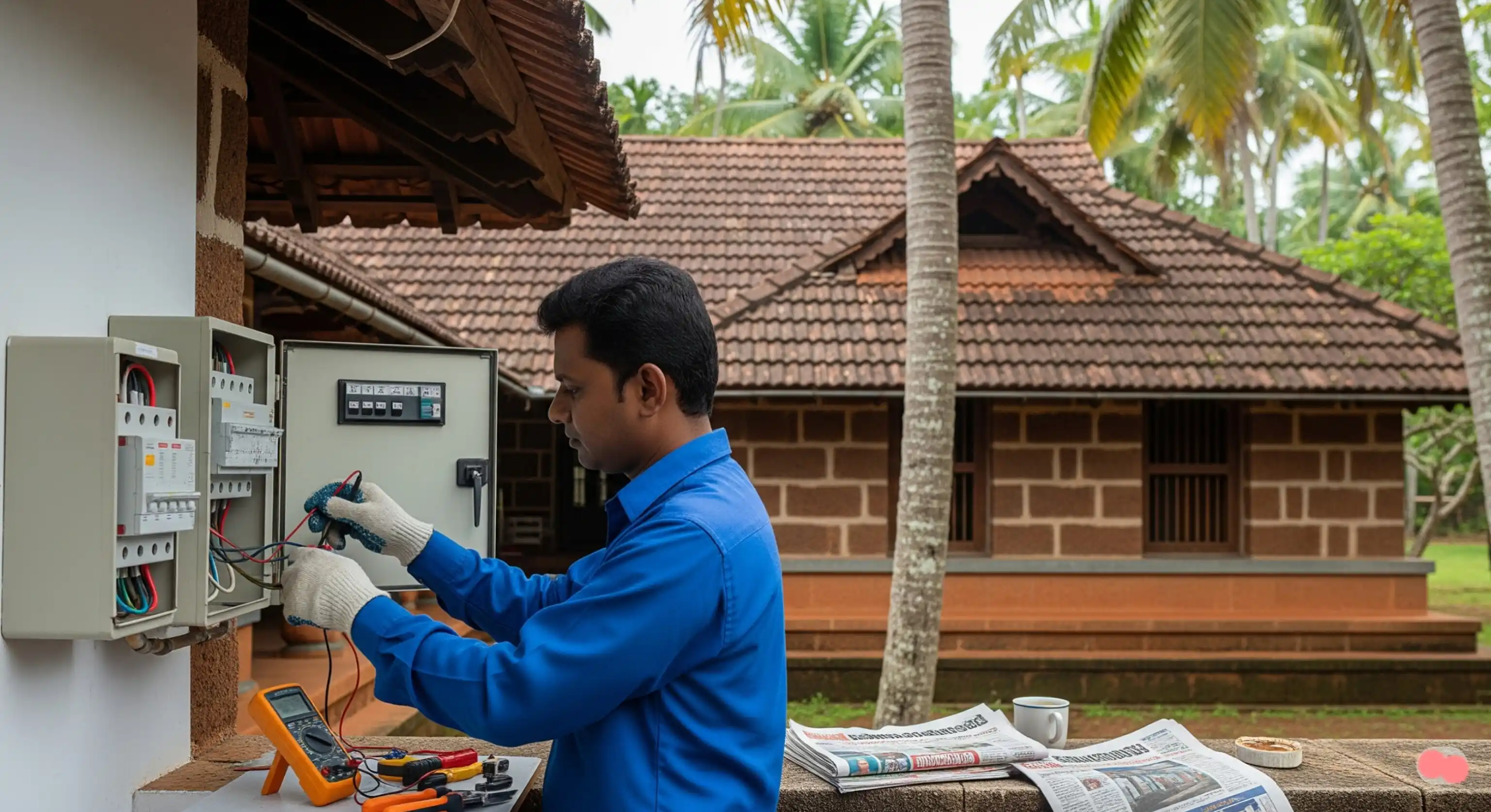 A technician working on electrical wiring.